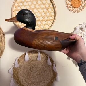 Handcrafted Wooden Duck Figurine - Brown & Black